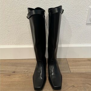 Urban revivo Black Knee-High strapy faux leather riding style Boots size 8 NWT